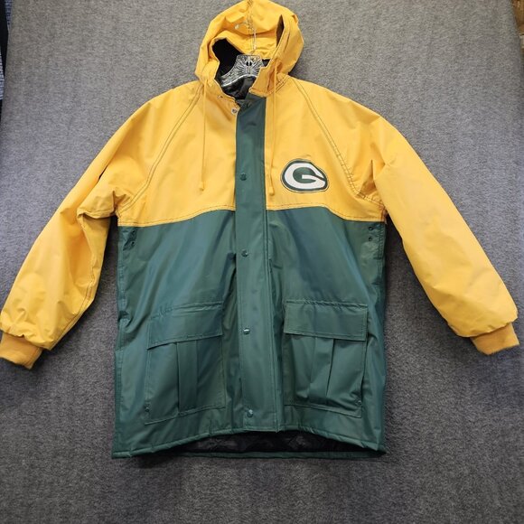 Vintage Green Bay Packer Game Day Rain Jacket Mens Size Large Polyvinyl